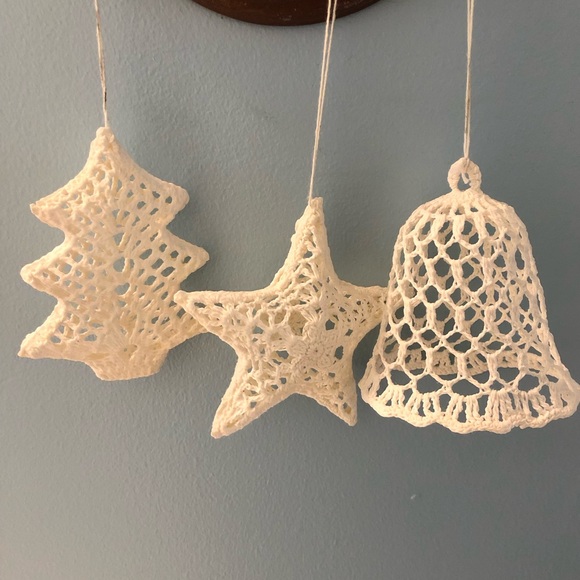 Vintage 1990’s Hand Crafted Crocheted Christmas Ornaments, (3) - Picture 1 of 7